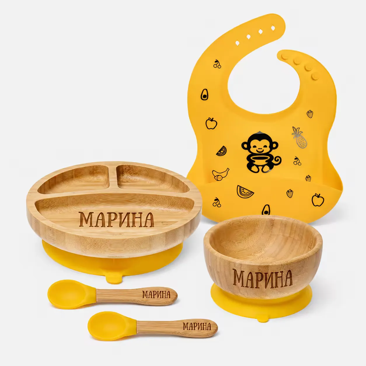 Комплект бамбукова купичка, чинийка и лигавник MyMunche